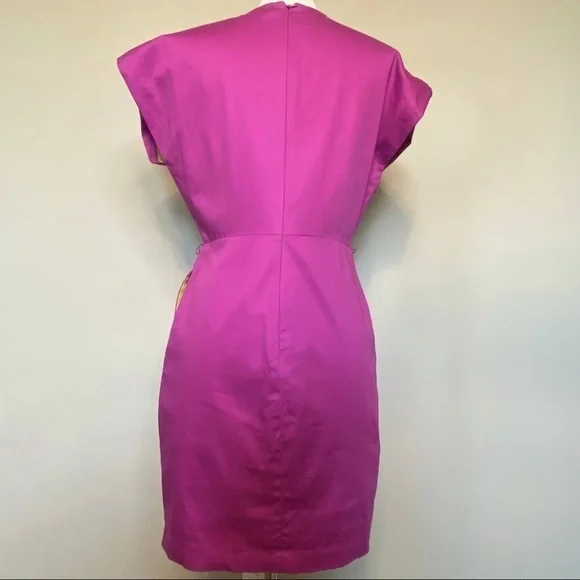 Andrew Marc New York Fuchsia V-neck Cap Sleeve Pleated Dress, size 4 - Picture 7 of 12